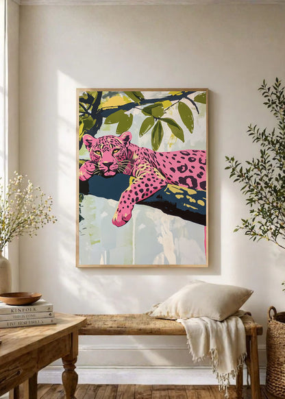 Cuadro Decorativo Trendy, Leopardo Rosa Rama Verde