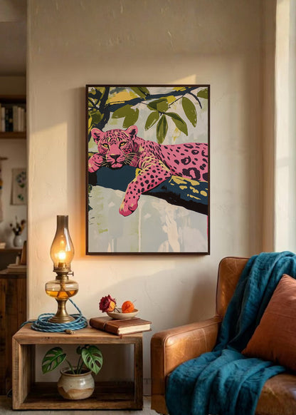 Cuadro Decorativo Trendy, Leopardo Rosa Rama Verde