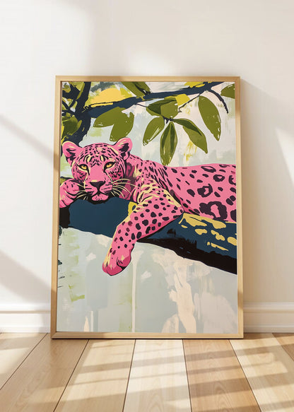 Cuadro Decorativo Trendy, Leopardo Rosa Rama Verde