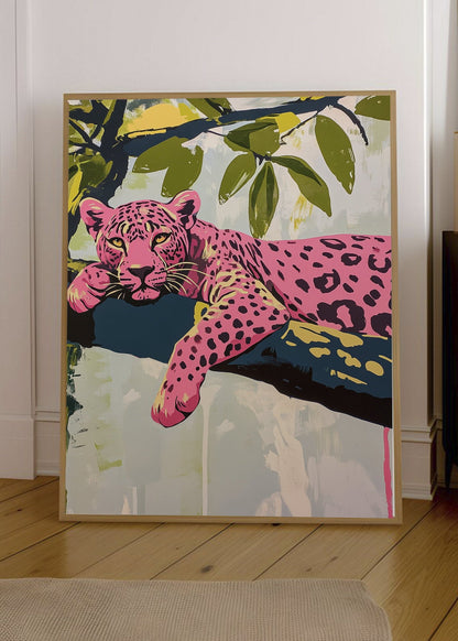 Cuadro Decorativo Trendy, Leopardo Rosa Rama Verde