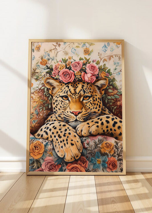Cuadro Decorativo Trendy, Leopardos Flores Rosas Vintage