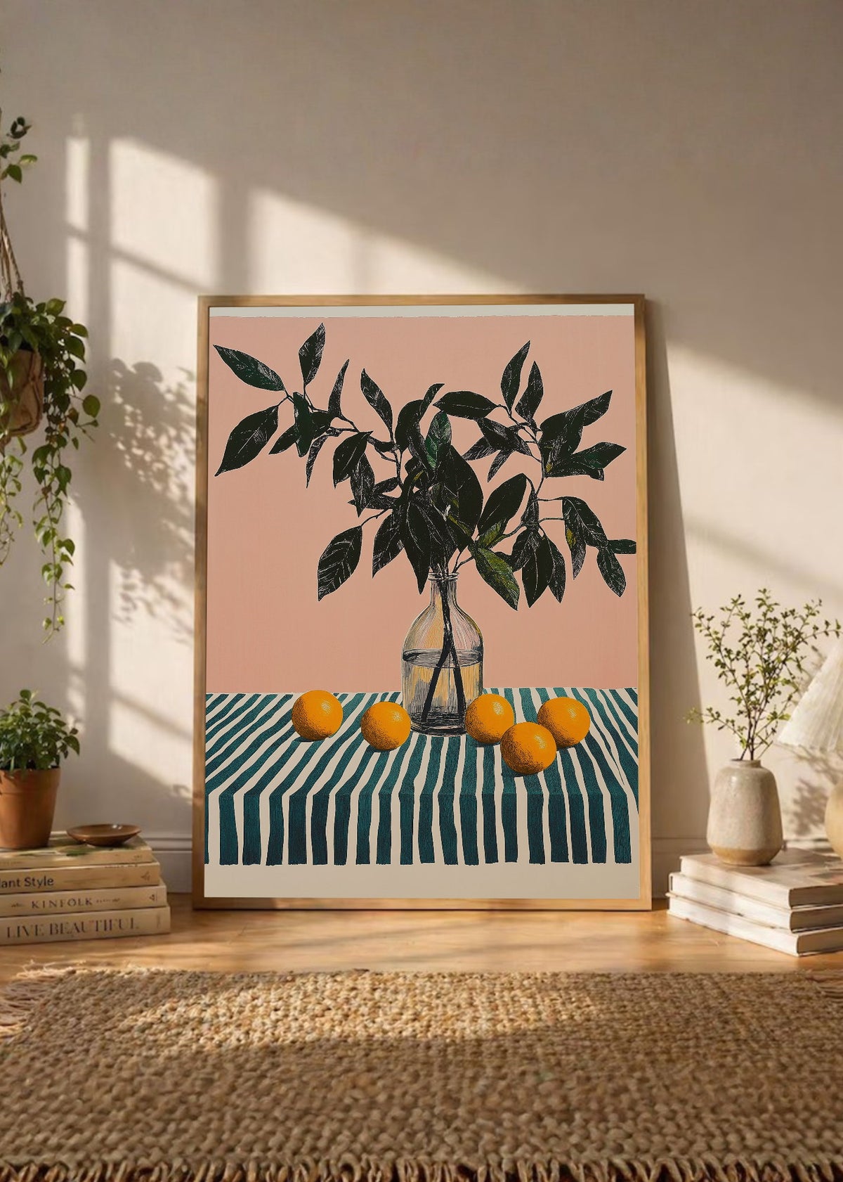 Cuadro Decorativo Trendy, Limonero Jarrón Rayas Rosa