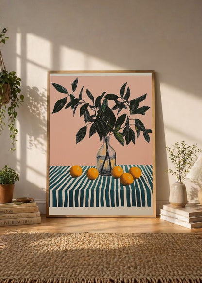 Cuadro Decorativo Trendy, Limonero Jarrón Rayas Rosa