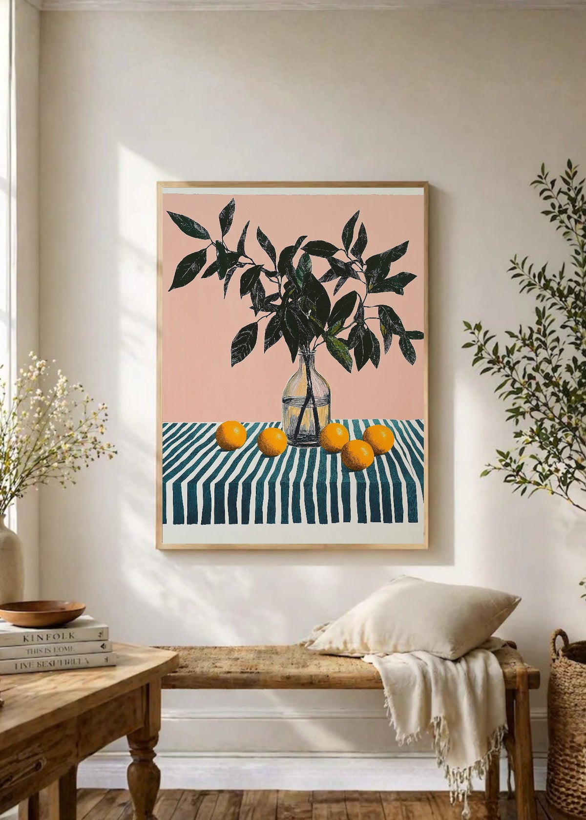 Cuadro Decorativo Trendy, Limonero Jarrón Rayas Rosa