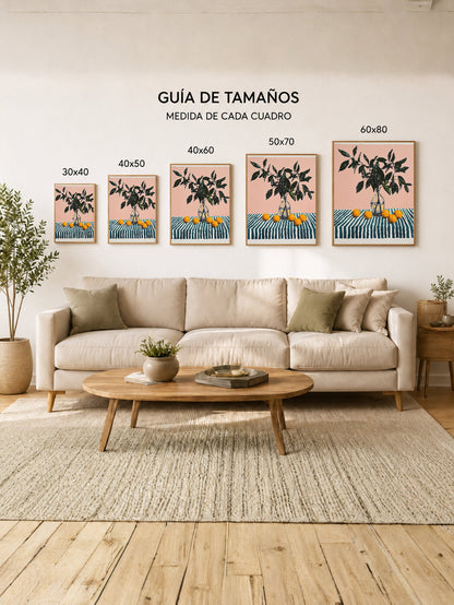 Cuadro Decorativo Trendy, Limonero Jarrón Rayas Rosa