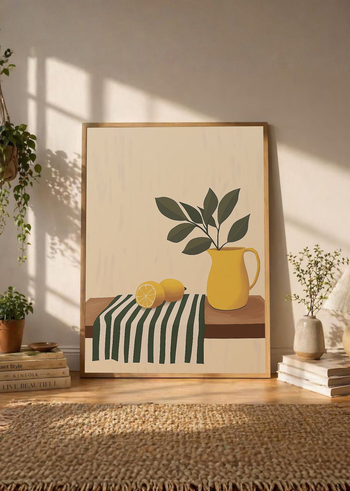 Cuadro Decorativo Trendy, Limones Jarra Amarilla Rayas