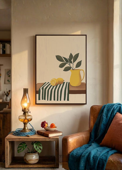 Cuadro Decorativo Trendy, Limones Jarra Amarilla Rayas
