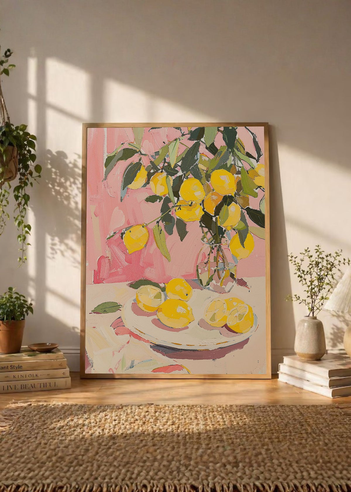 Cuadro Decorativo Trendy, Limones Jarrón Rosa Lila