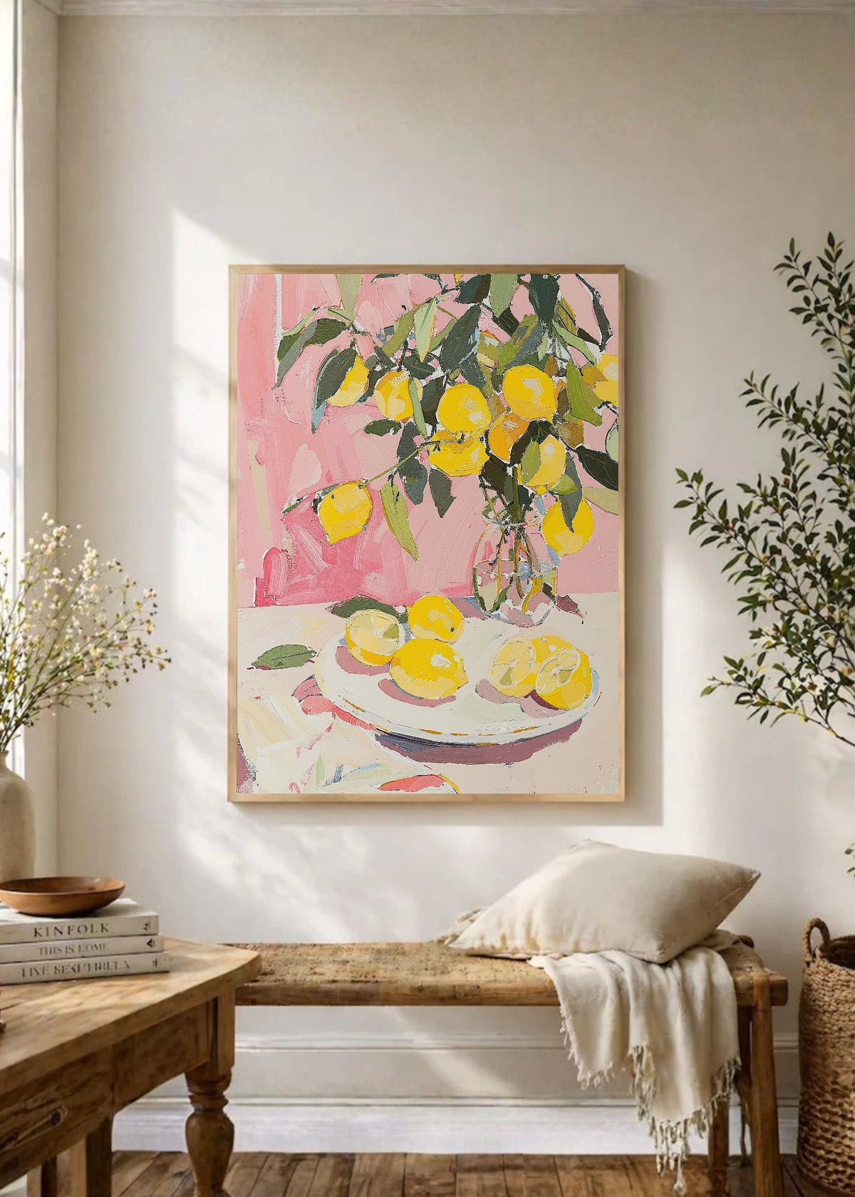 Cuadro Decorativo Trendy, Limones Jarrón Rosa Lila