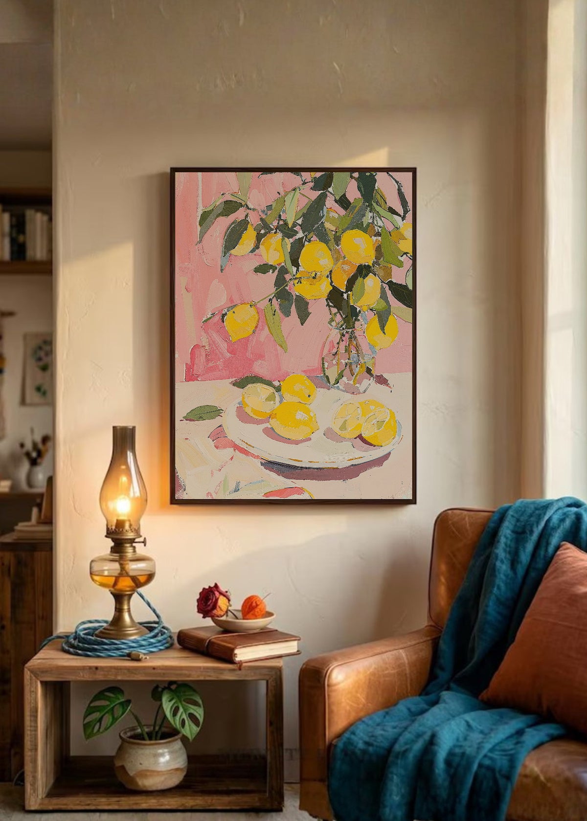 Cuadro Decorativo Trendy, Limones Jarrón Rosa Lila