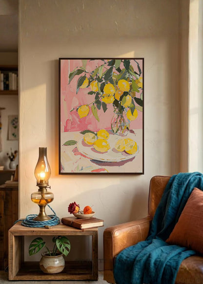 Cuadro Decorativo Trendy, Limones Jarrón Rosa Lila