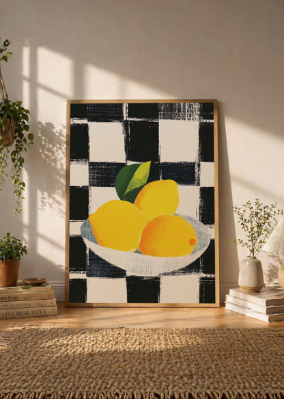 Cuadro Decorativo Trendy, Limones Plato Damero Negro