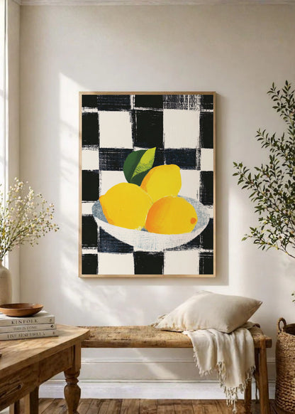 Cuadro Decorativo Trendy, Limones Plato Damero Negro