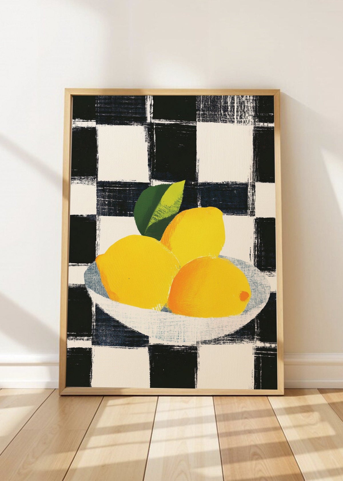 Cuadro Decorativo Trendy, Limones Plato Damero Negro