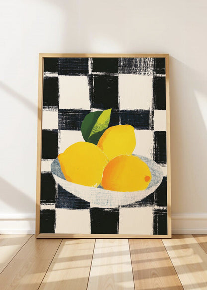 Cuadro Decorativo Trendy, Limones Plato Damero Negro