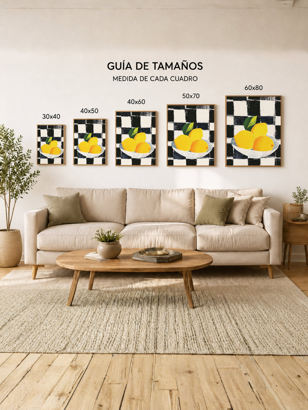 Cuadro Decorativo Trendy, Limones Plato Damero Negro