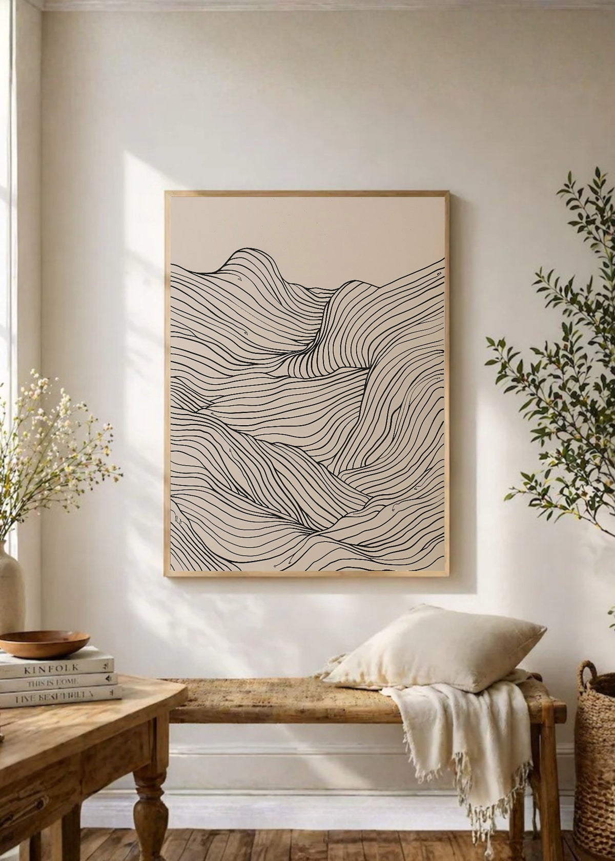 Cuadro Decorativo Trendy, Líneas Onduladas Beige Minimal