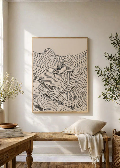 Cuadro Decorativo Trendy, Líneas Onduladas Beige Minimal