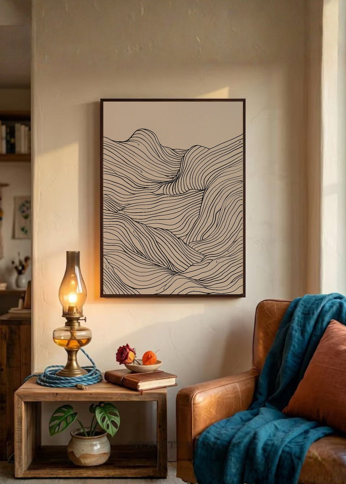 Cuadro Decorativo Trendy, Líneas Onduladas Beige Minimal