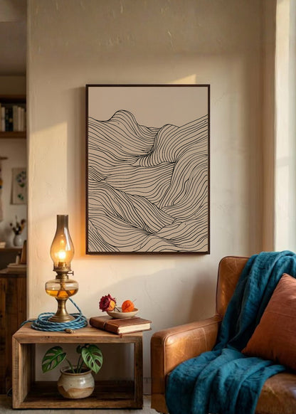 Cuadro Decorativo Trendy, Líneas Onduladas Beige Minimal