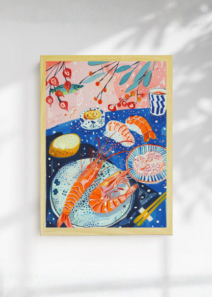 Cuadro Decorativo Trendy, Mesa Mariscos Azul Coral