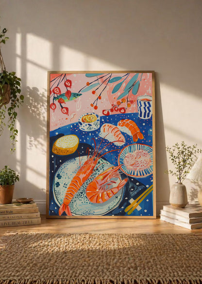 Cuadro Decorativo Trendy, Mesa Mariscos Azul Coral
