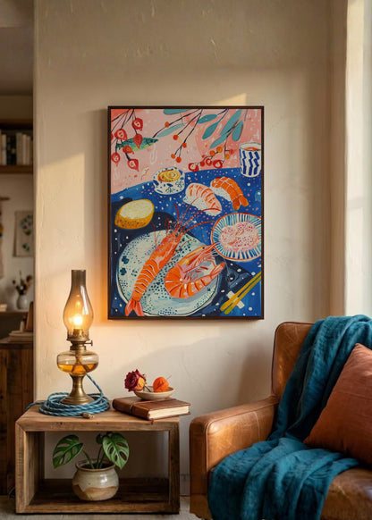 Cuadro Decorativo Trendy, Mesa Mariscos Azul Coral