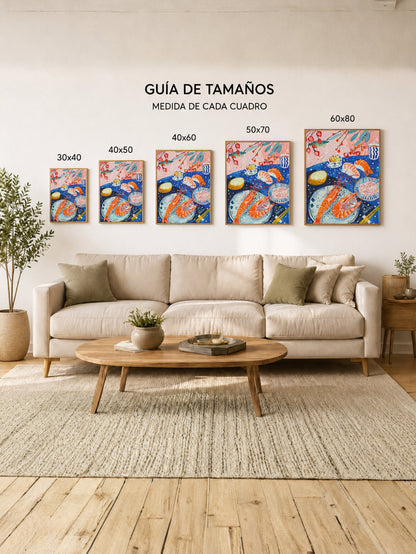 Cuadro Decorativo Trendy, Mesa Mariscos Azul Coral