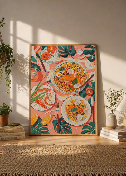 Cuadro Decorativo Trendy, Mesa Pasta Tomates Rosa
