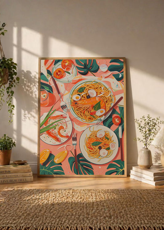 Cuadro Decorativo Trendy, Mesa Pasta Tomates Rosa