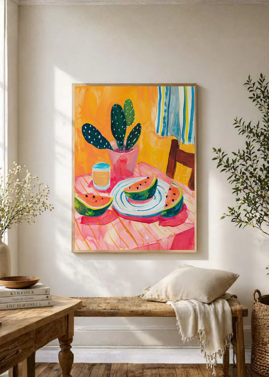 Cuadro Decorativo Trendy, Mesa Sandia Cactus Naranja