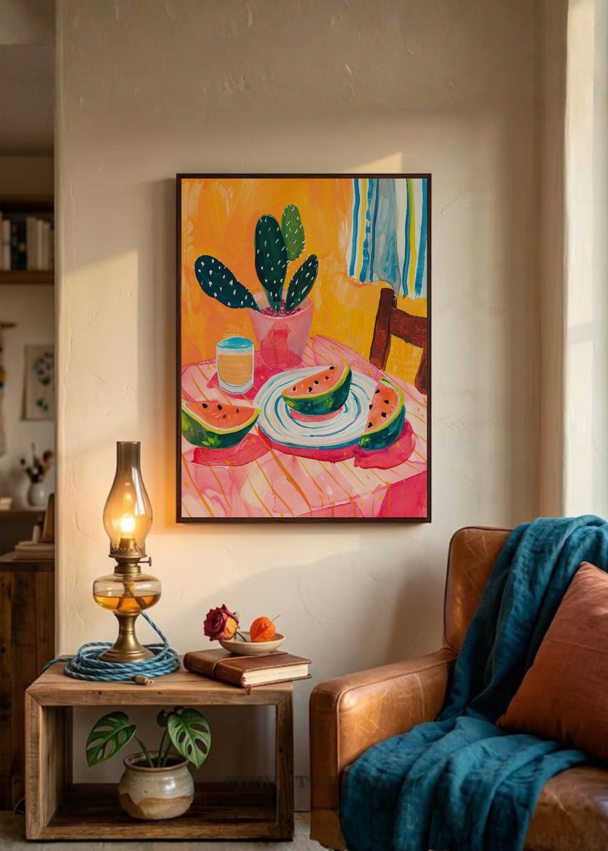Cuadro Decorativo Trendy, Mesa Sandia Cactus Naranja