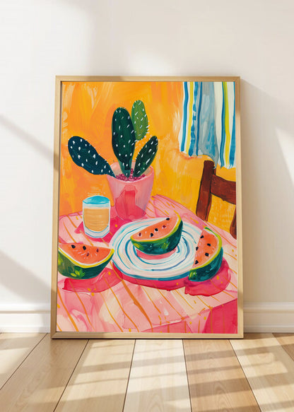 Cuadro Decorativo Trendy, Mesa Sandia Cactus Naranja