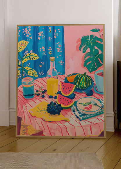 Cuadro Decorativo Trendy, Mesa Verano Frutas Azul