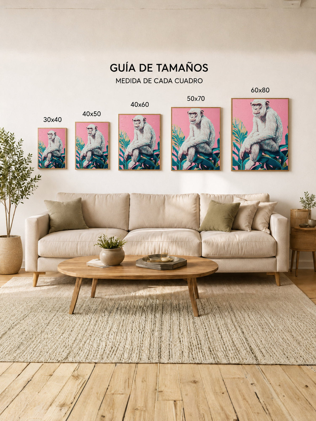 Cuadro Decorativo Trendy, Mono Blanco Hojas Rosa
