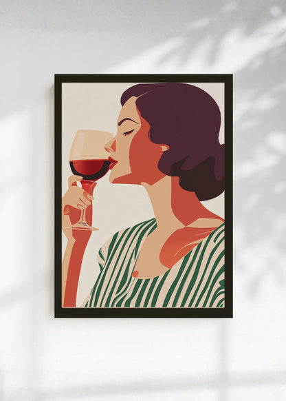 Cuadro Decorativo Trendy, Mujer Copa Vino Rayas Verde