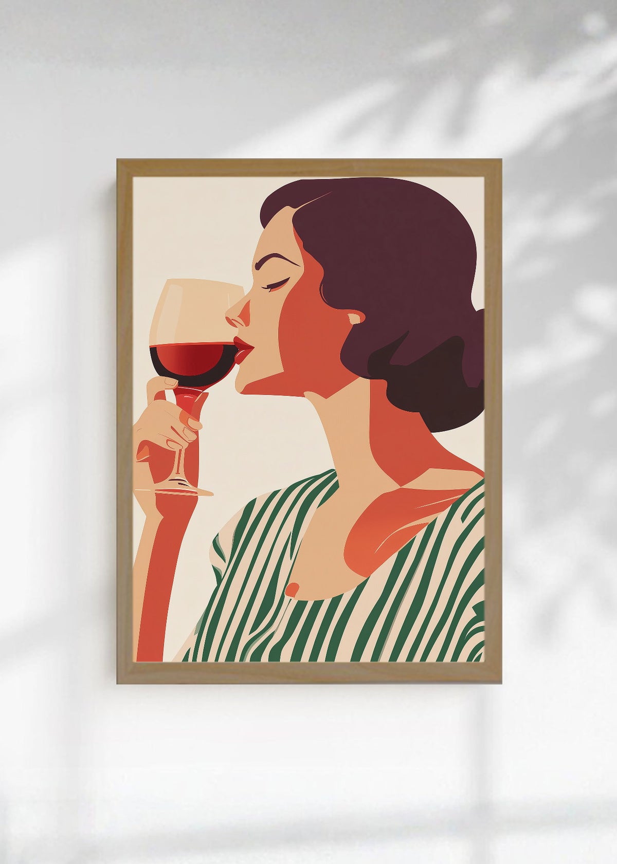 Cuadro Decorativo Trendy, Mujer Copa Vino Rayas Verde