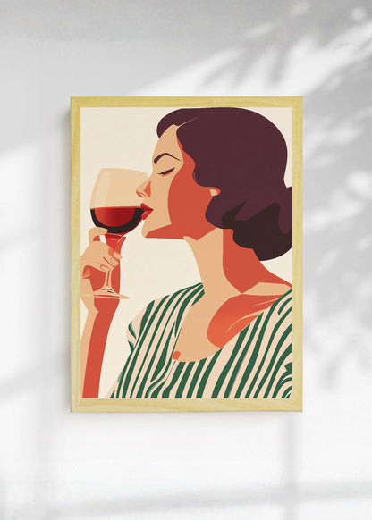 Cuadro Decorativo Trendy, Mujer Copa Vino Rayas Verde
