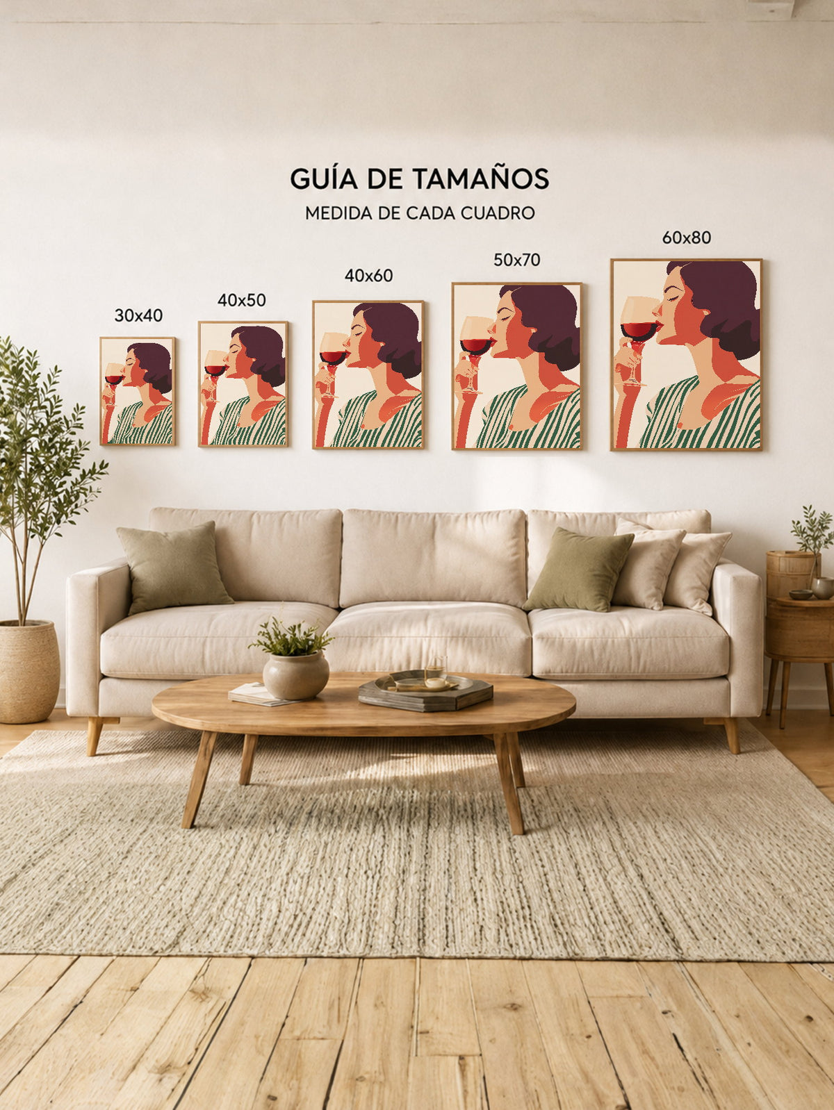 Cuadro Decorativo Trendy, Mujer Copa Vino Rayas Verde