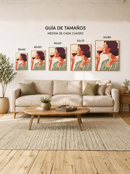 Cuadro Decorativo Trendy, Mujer Copa Vino Rayas Verde