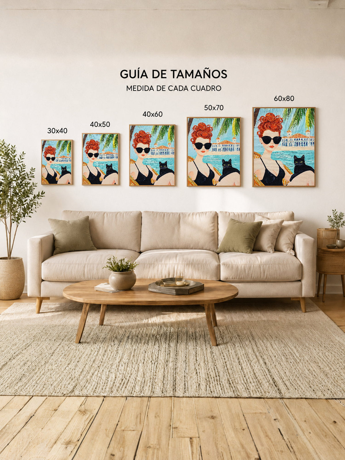 Cuadro Decorativo Trendy, Mujer Gato Negro Palmeras
