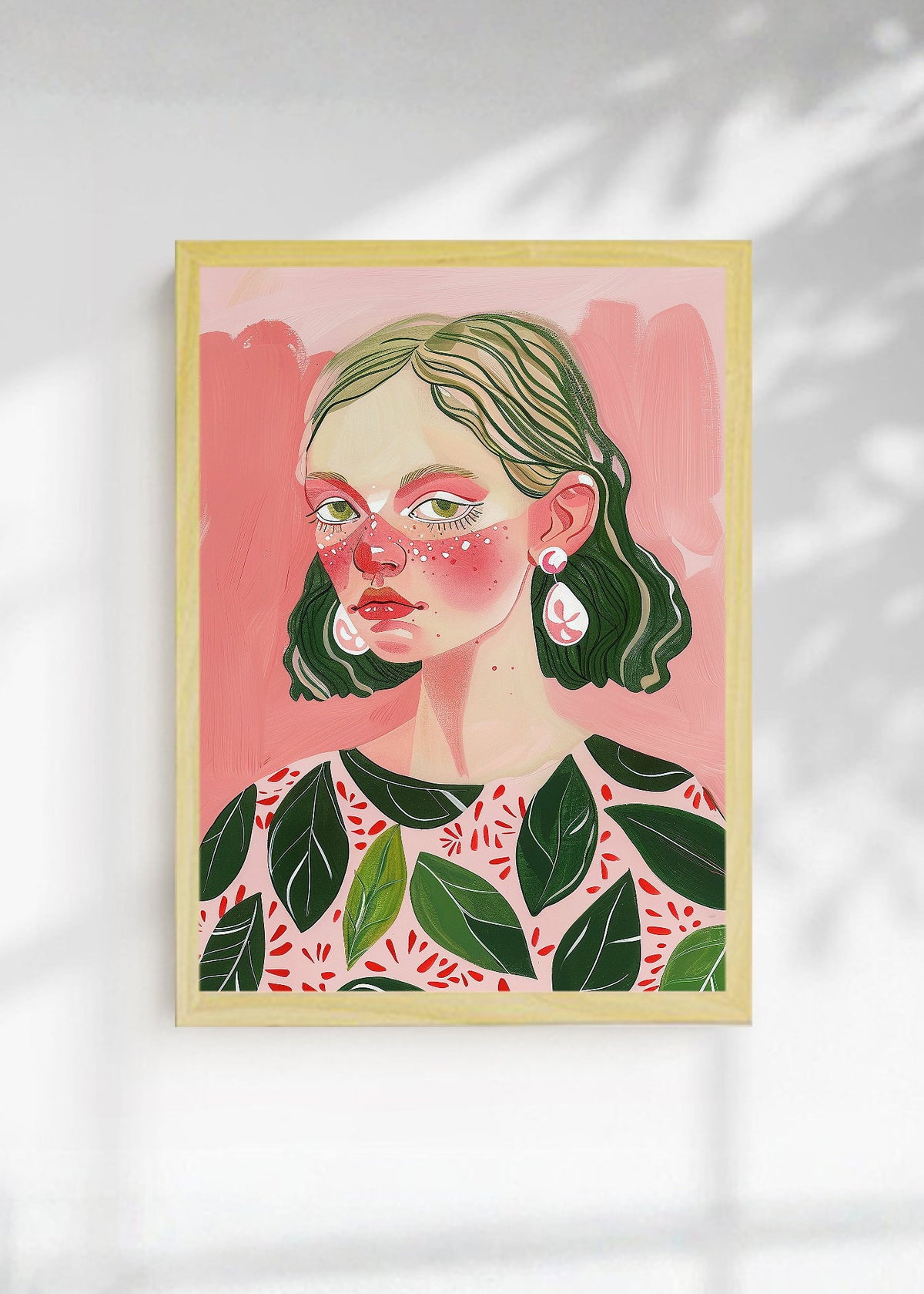 Cuadro Decorativo Trendy, Mujer Hojas Rosa Verde