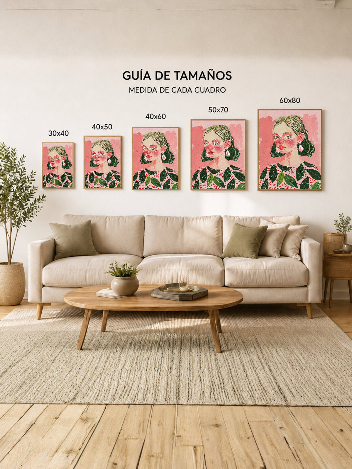 Cuadro Decorativo Trendy, Mujer Hojas Rosa Verde
