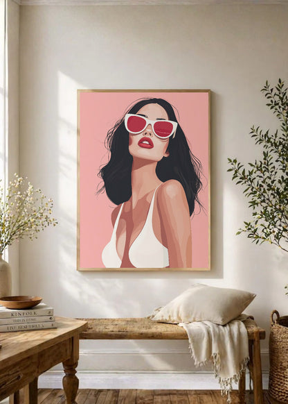 Cuadro Decorativo Trendy, Mujer Lentes Sol Rosa