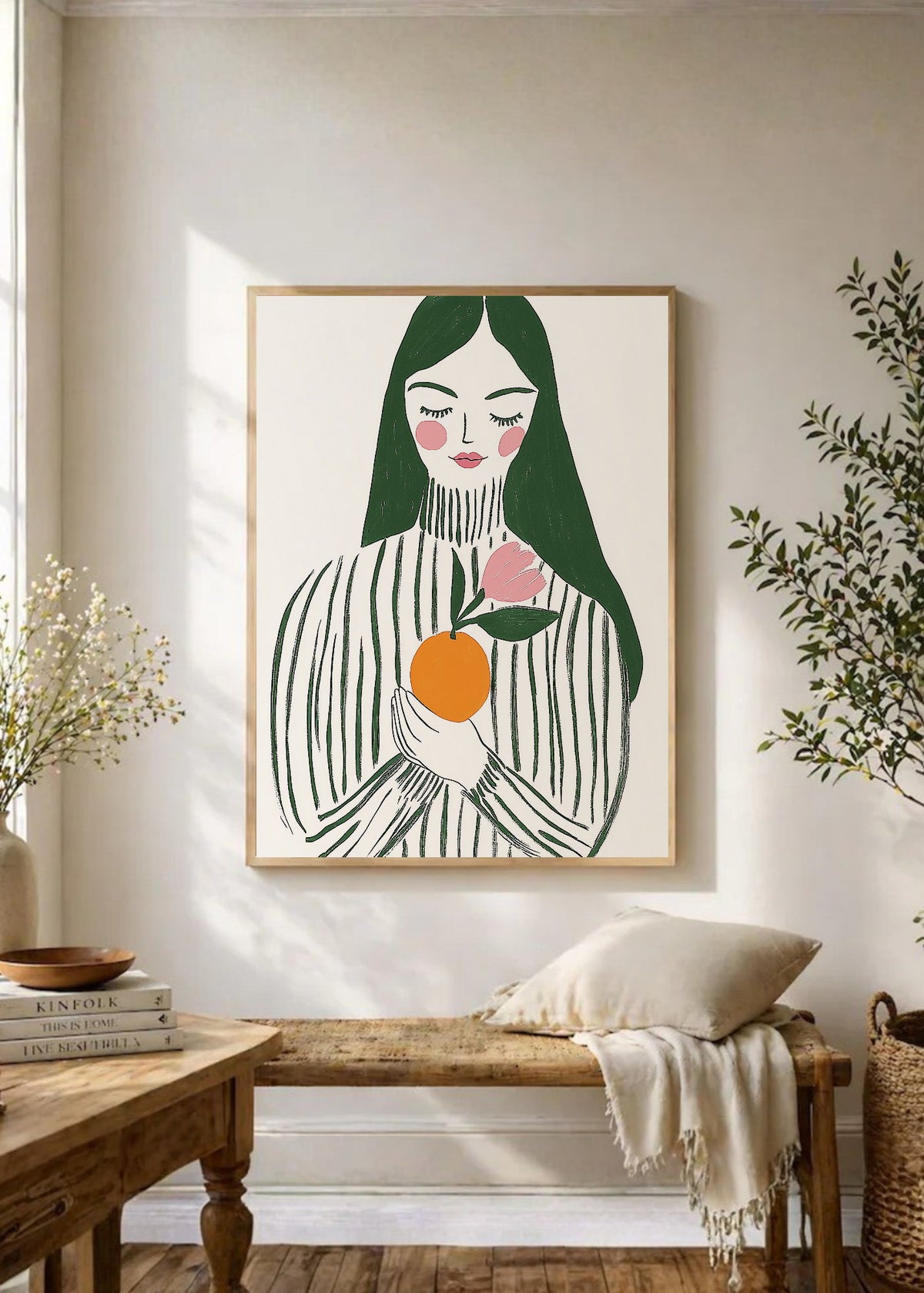 Cuadro Decorativo Trendy, Mujer Rayas Naranja Verde