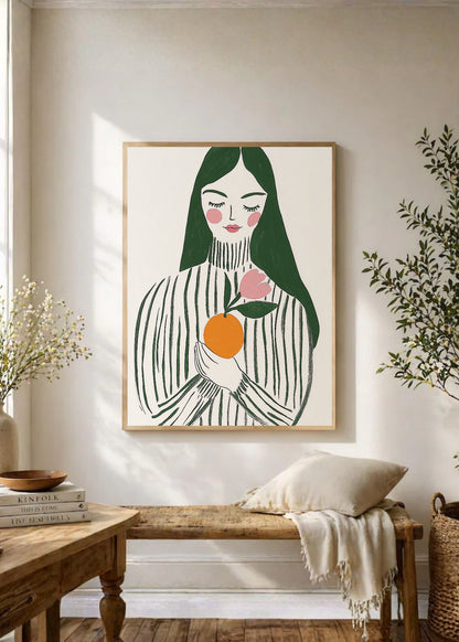 Cuadro Decorativo Trendy, Mujer Rayas Naranja Verde