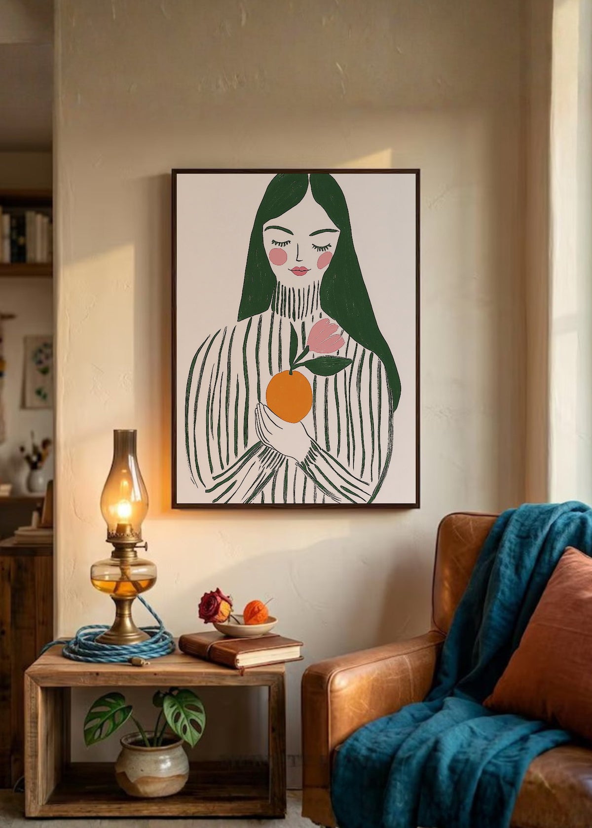 Cuadro Decorativo Trendy, Mujer Rayas Naranja Verde
