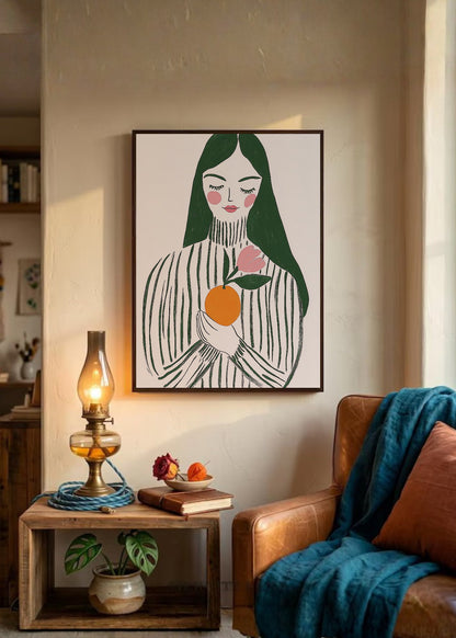 Cuadro Decorativo Trendy, Mujer Rayas Naranja Verde