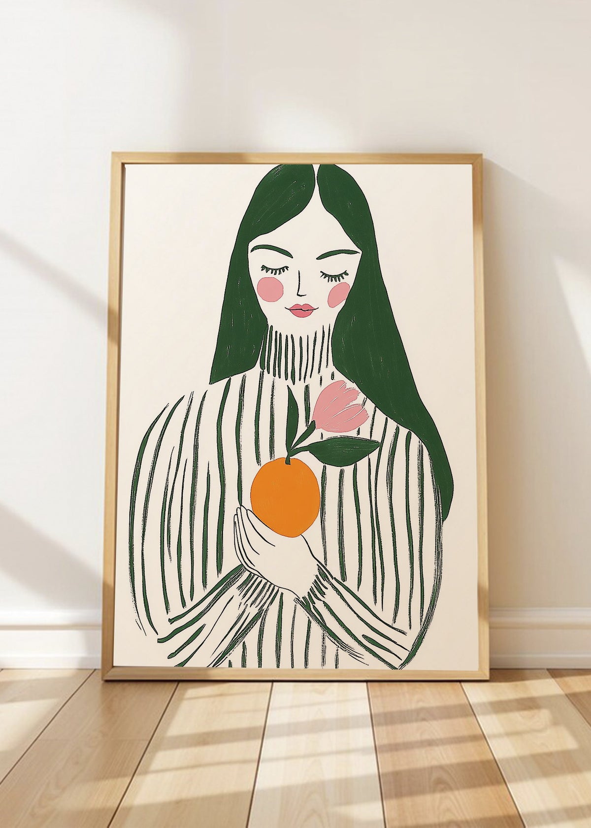 Cuadro Decorativo Trendy, Mujer Rayas Naranja Verde