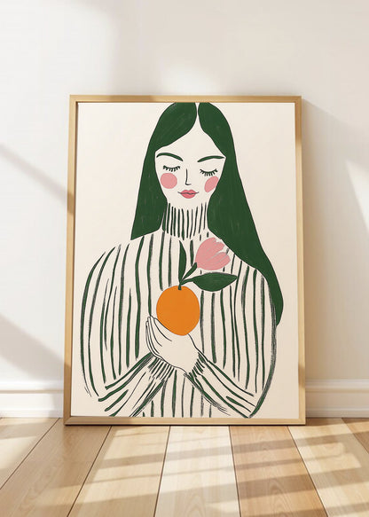 Cuadro Decorativo Trendy, Mujer Rayas Naranja Verde